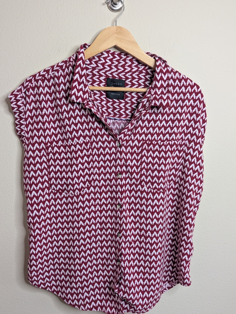 Jachs Girlfriend‎ Sleeveless Button Front Blouse XL Burgundy White Chevron Print